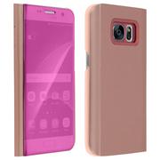 Etui i futerały do telefonów - Etui z klapką, lustrzane etui do Samsunga Galaxy S7, stojące etui – różowe - miniaturka - grafika 1