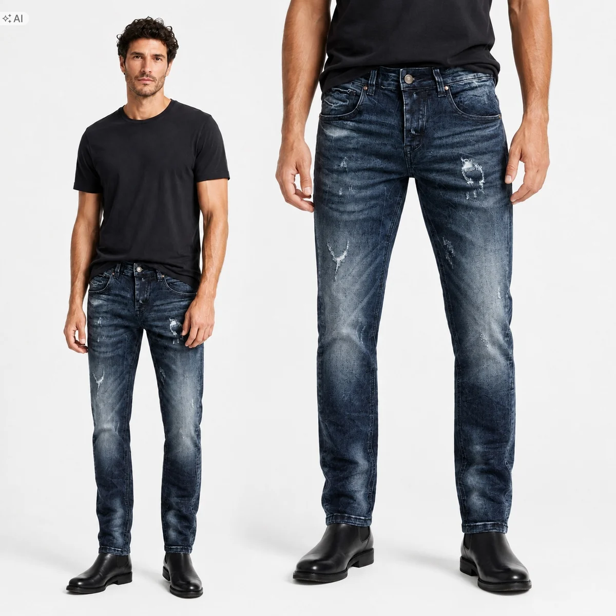 Spodnie Męskie Jeansowe Z Przetarciami Skinny Elastyczne Granatowe W29