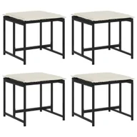 Fotele i krzesła ogrodowe - vidaXL Stołki ogrodowe z poduszkami, 4 szt., czarne, polirattan - miniaturka - grafika 1