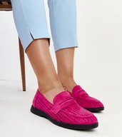 Mokasyny damskie - Ciemnoróżowe mokasyny zamszowe Vinceza-37 - miniaturka - grafika 1