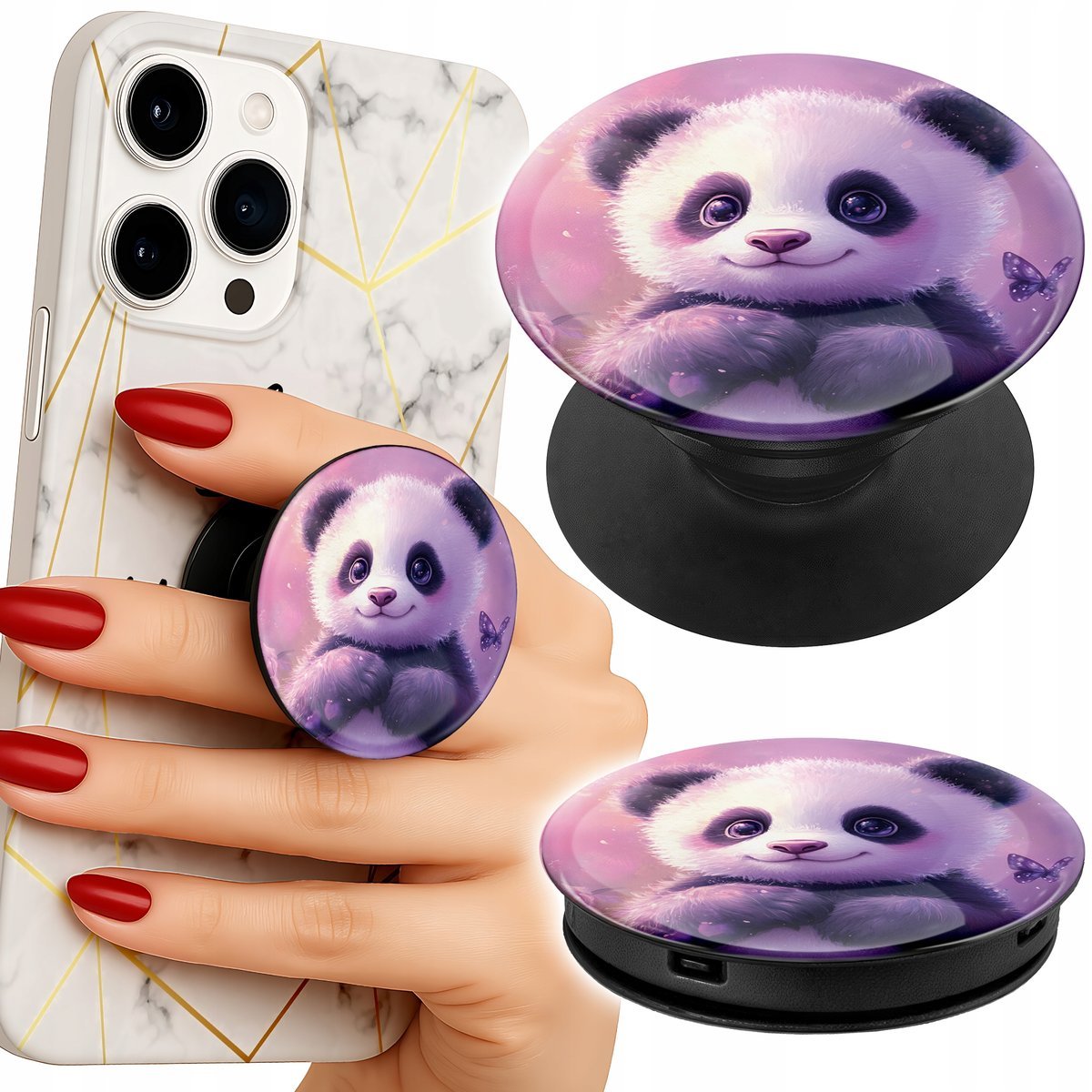 Uchwyt do telefonu Popsocket na palce/stojak SŁODKA PANDA WZORY DLA DZIECI