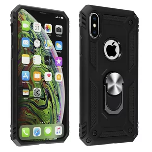 Apple iPhone XS Max Case Bi Material Sztywny miękki magnetyczny stojak z pierścieniem Czarny - Etui i futerały do telefonów - miniaturka - grafika 1