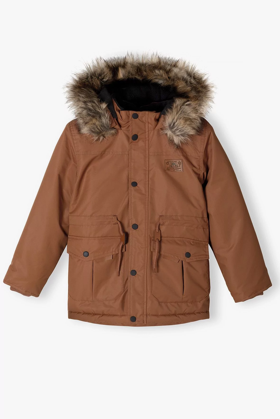 Brązowa kurtka zimowa typu parka dla chłopca z kapturem - Ceny i opinie na | Parkas