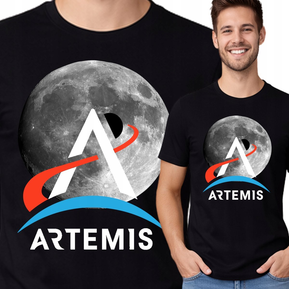 Koszulka Artemis II T-Shirt Artemis 2 Księżyc Moon Nasa S Czarna P429