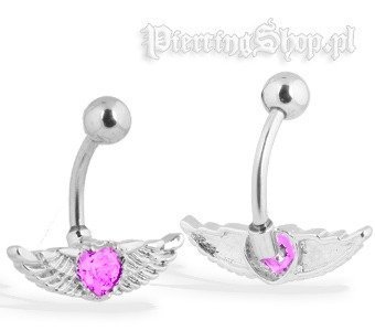 kolczyk do pępka SKRZYDŁA kolor oczka RÓŻOWY [BCZ53]-dł. pręta 10mm