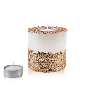 ŚWIECA LAMPION WALEC 120X120 DIAMENT BIAŁA ZŁOTE KRYSZTAŁKI - Świeczniki - miniaturka - grafika 1