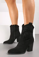 Botki damskie - Czarne Botki na Obcasie w Stylu Kowbojek z Brokatem Remitha - miniaturka - grafika 1