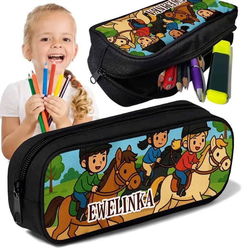 Piórnik TUBA + IMIĘ Konie Jazda Konna Personalizowany Szkolny Prezent