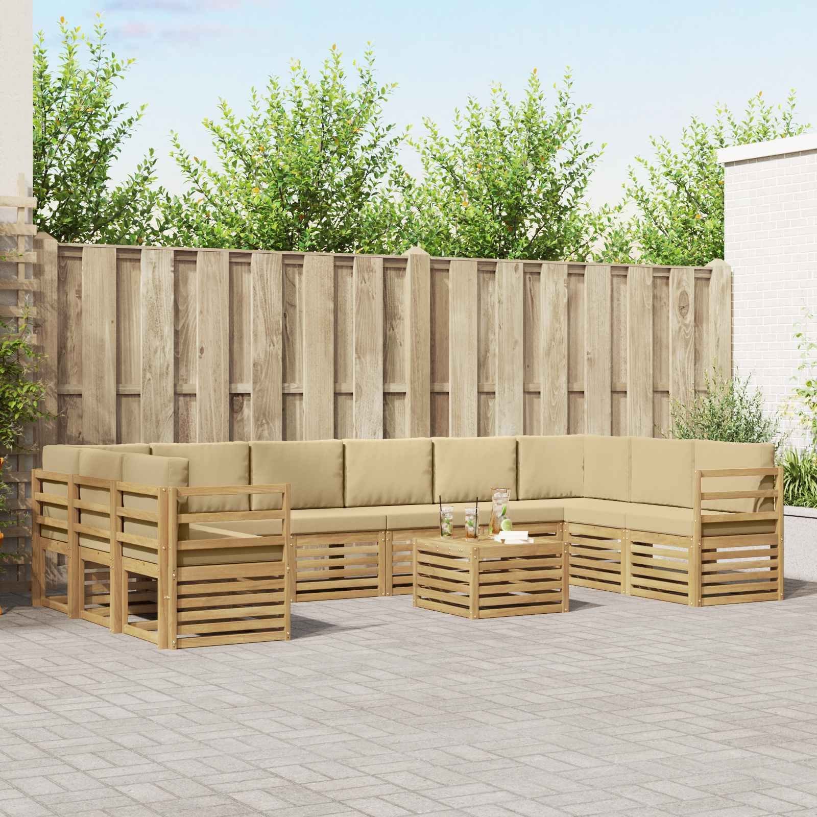 vidaXL Zestaw sof na zewnątrz 11 pcs Biały i Beżowy 59 x 59 x 37 cm