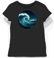 Koszulki i topy damskie - Koszulka damska czarna z nadrukiem turkusowej fali S - miniaturka - grafika 1