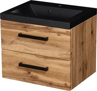 Szafki łazienkowe - Szafka wisząca z czarną matową umywalką 50 cm kolor dąb naturalny 39/2 seria Fokus Loft Gante - miniaturka - grafika 1