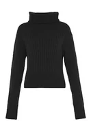 Swetry damskie - Libbi Blonda damski sweter z golfem w stylu leniwym, wąski sweter akrylowy, czarny, rozmiar XL/XXL, czarny, XL - miniaturka - grafika 1