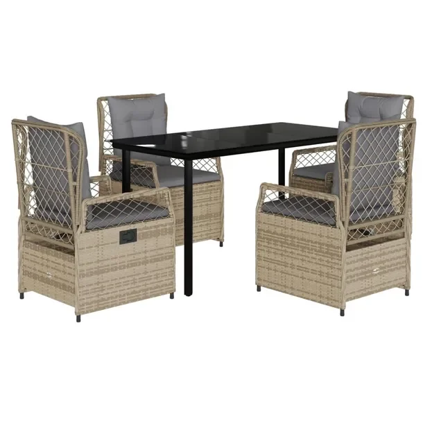 Zestaw Mebli Ogrodowych Rattan PE - Stół 140x70x74 cm + 4 Krzesła Beżow