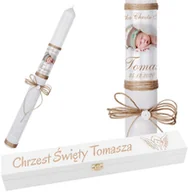 Dewocjonalia - Świeca na chrzest ze zdjęciem dziecka kokardka ze sznurka - miniaturka - grafika 1