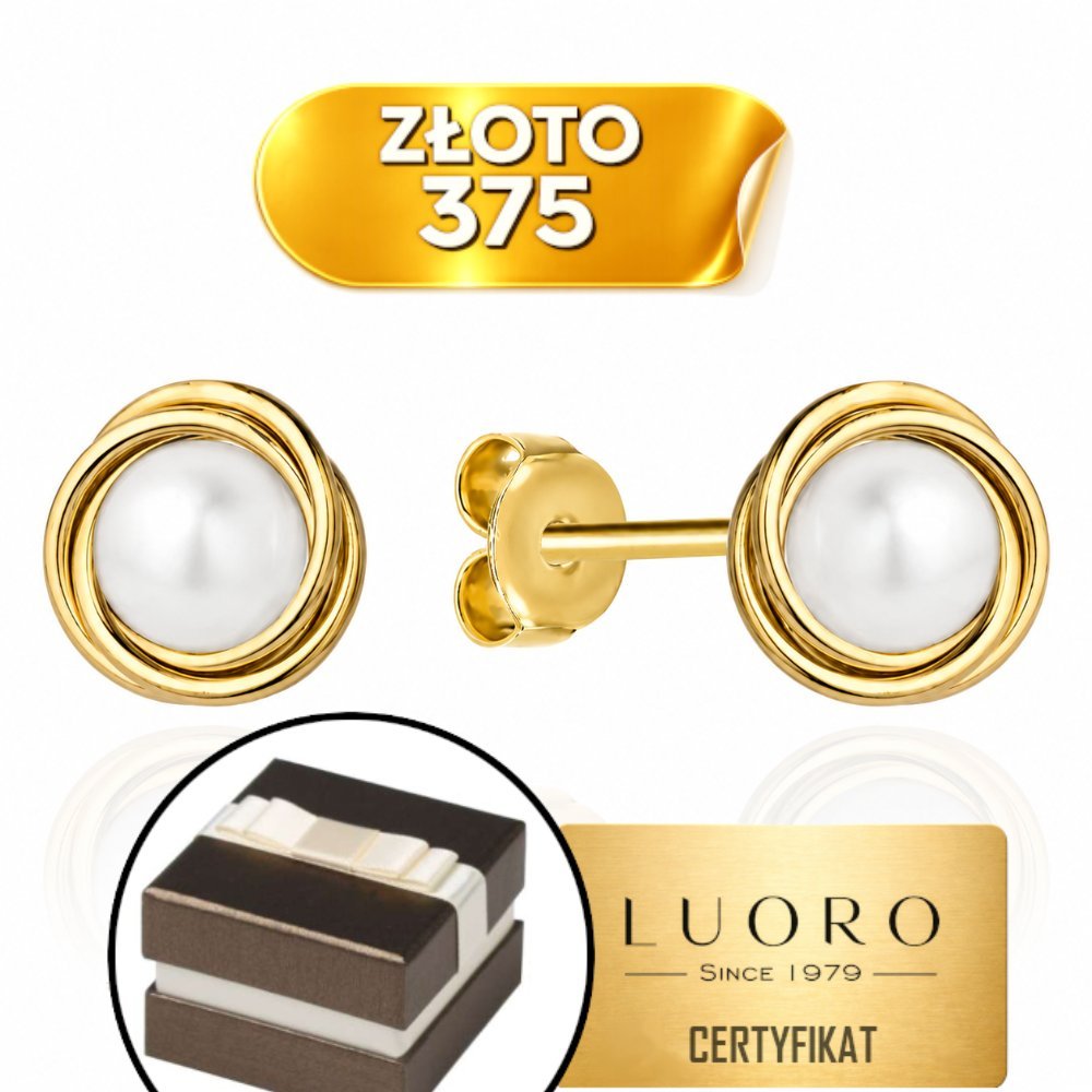 KOLCZYKI ZŁOTE 375 9,5 MM NATURALNA PERŁA SZTYFT DELIKATNE ELEGANCKIE