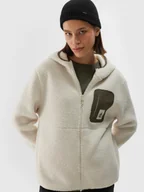 Bluzy damskie - 4F Polar sherpa z kapturem regular damski - biały XL - miniaturka - grafika 1