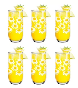 6x Szklanki Wysokie Stokrotki 400ml, Do Drinków Soków Wody - Szklanki - miniaturka - grafika 1