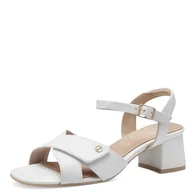 Moda i Uroda OUTLET - Tamaris Damskie sandały Comfort 8-88316-42 108 White Nappa na obcasie, wygodne, do noszenia na co dzień, odświętne, eleganckie, z obcasem, 42 EU szerokie, White Nappa, 42 EU Weit - miniaturka - grafika 1