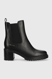 Tommy Hilfiger sztyblety skórzane ESSENTIAL MIDHEEL LEATHER BOOTIE damskie kolor czarny na słupku FW0FW07523 - Botki damskie - miniaturka - grafika 1