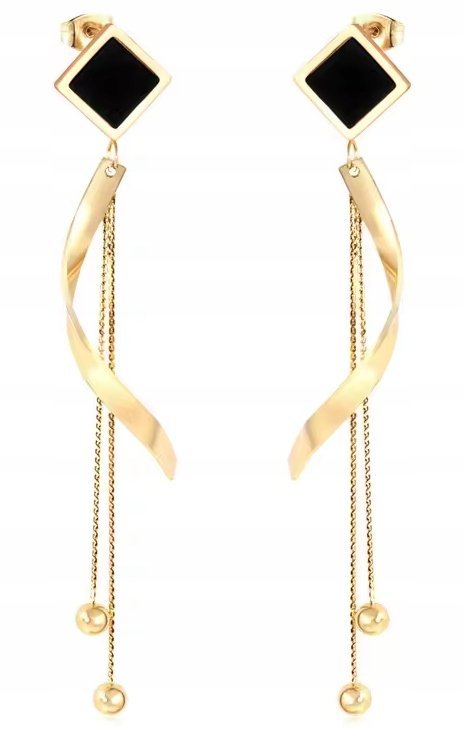 DŁUGIE ZŁOTE KOLCZYKI WISZĄCE WKRĘTKI SZTYFTY STAL SZLACHETNA CHIRURGICZNA