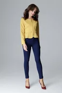 Marynarki i żakiety damskie - Żółty Krótki Dopasowany Żakiet na Suwak z Plisowaniem - miniaturka - grafika 1