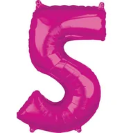Balony i akcesoria - Amscan Balon foliowy cyfra 5, 26", różowy 36620 - miniaturka - grafika 1