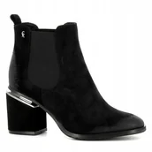 Botki damskie - Botki Carinii B5881-H20 czarne sk��ra zamszowa klocek eleganckie r.39 - miniaturka - grafika 1