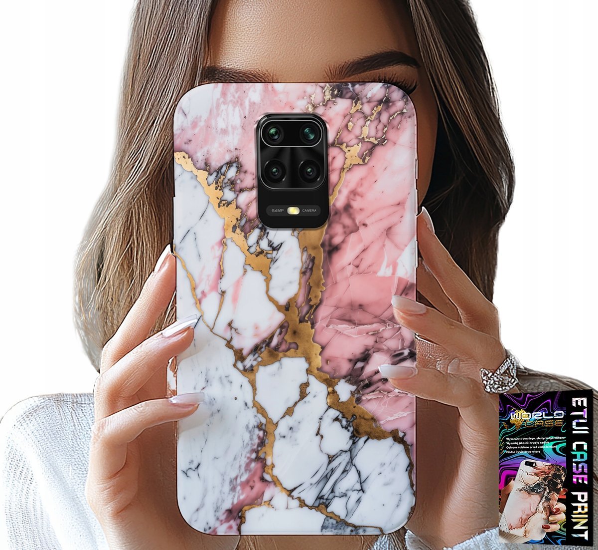 ETUI DO XIAOMI NOTE 9 PRO / 9S - RÓŻOWO BIAŁY MARMUREK, KAMIENNE WZORY