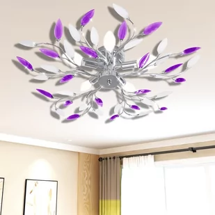 Vida Lampa wisząca z akrylowymi kryształowymi liśćmi fiolet i biel V-241477 - Lampy sufitowe - miniaturka - grafika 1