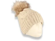 Czapki damskie - Czapka damska zimowa z pomponem polska produkcja beżowa ocieplana polarem - miniaturka - grafika 1