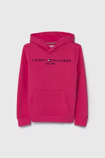 Bluzy dla dziewczynek - Tommy Hilfiger bluza bawełniana dziecięca kolor różowy z kapturem z aplikacją - grafika 1