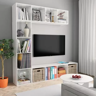 vidaXL 3-cz. regał na książki/szafka TV, biały, połysk, 180x30x180 cm - Meblościanki - miniaturka - grafika 1