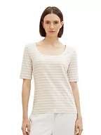 Koszulki i topy damskie - TOM TAILOR Damska koszulka z prążkowaną strukturą i paskami, 32396-Grey Offwhite Stripe, XS - miniaturka - grafika 1