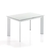 Stoły - Stół rozkładany BLADE 120 WHITE - biały szklany blat, nogi metalowe, 120-170 cm, idealny do jadalni - miniaturka - grafika 1