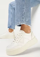 Sneakersy damskie - Beżowe Sneakersy na Platformie Agnenia - miniaturka - grafika 1