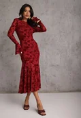 Sukienki - Czerwona Wieczorowa Sukienka VICES z Siateczki z Kwiatowym Wzorem z Weluru Azinene - Renee - miniaturka - grafika 1