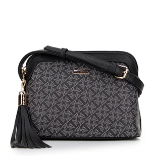 Damska crossbody z ekoskóry w monogram czarna - Torebki damskie - miniaturka - grafika 1
