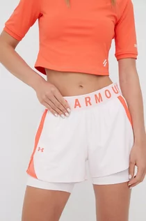 Spodenki damskie - Under Armour Under Armour szorty damskie kolor fioletowy z nadrukiem medium waist - grafika 1