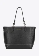 Torebki damskie - Shopperka z ekoskóry z dekoracyjnym elementem łańcuszka czarna - miniaturka - grafika 1
