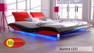 Łóżka - Nowoczesne łóżko tapicerowane   AURORA  LED RGB   - skóra ekologiczna - 140x200 - miniaturka - grafika 1