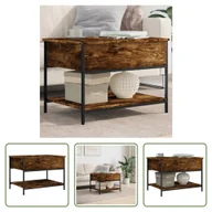 Ławy i stoliki kawowe - The Living Store stolik kawowy dąb wędzony 70x50x50 cm materiał drewnopochodny i metal - miniaturka - grafika 1