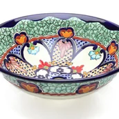 Umywalki - Meksykańska ceramiczna umywalka Juanetta – okrągła umywalka łazienkowa wolnostojąca półwpuszczana 40,5 x 15 cm Umywalka z motywami Talavera - miniaturka - grafika 1