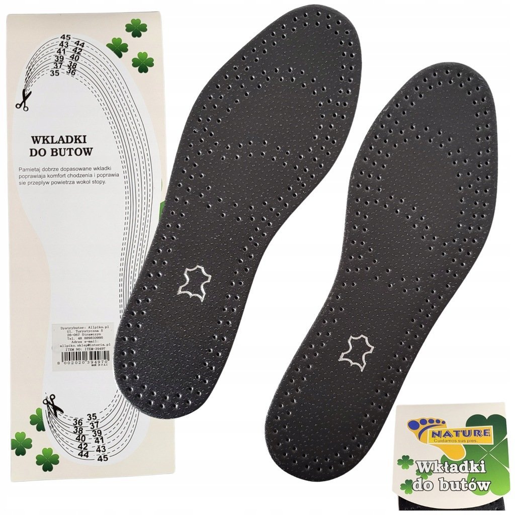 Wkładki do butów Skórzane Czarne 35-45 do przycięcia Przeciwpotne