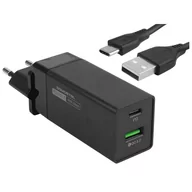 Ładowarki do telefonów - Ładowarka sieciowa USB QC 3.0 USB-C Power Delivery PD szybka 40W + Kabel USB-C typ C Czarna - miniaturka - grafika 1