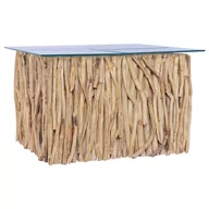 Ławy i stoliki kawowe - vidaXL vidaXL Stolik kawowy ze szklanym blatem, 66x66x40 cm, drewno tekowe - miniaturka - grafika 1