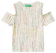 Koszulki dla dziewczynek - United Colors of Benetton Koszulka dziewczęca 33m0c10b2, kremowa biel wzorzysty 68c, 140 cm, Kremowy biały wzór 68c, 140 - miniaturka - grafika 1