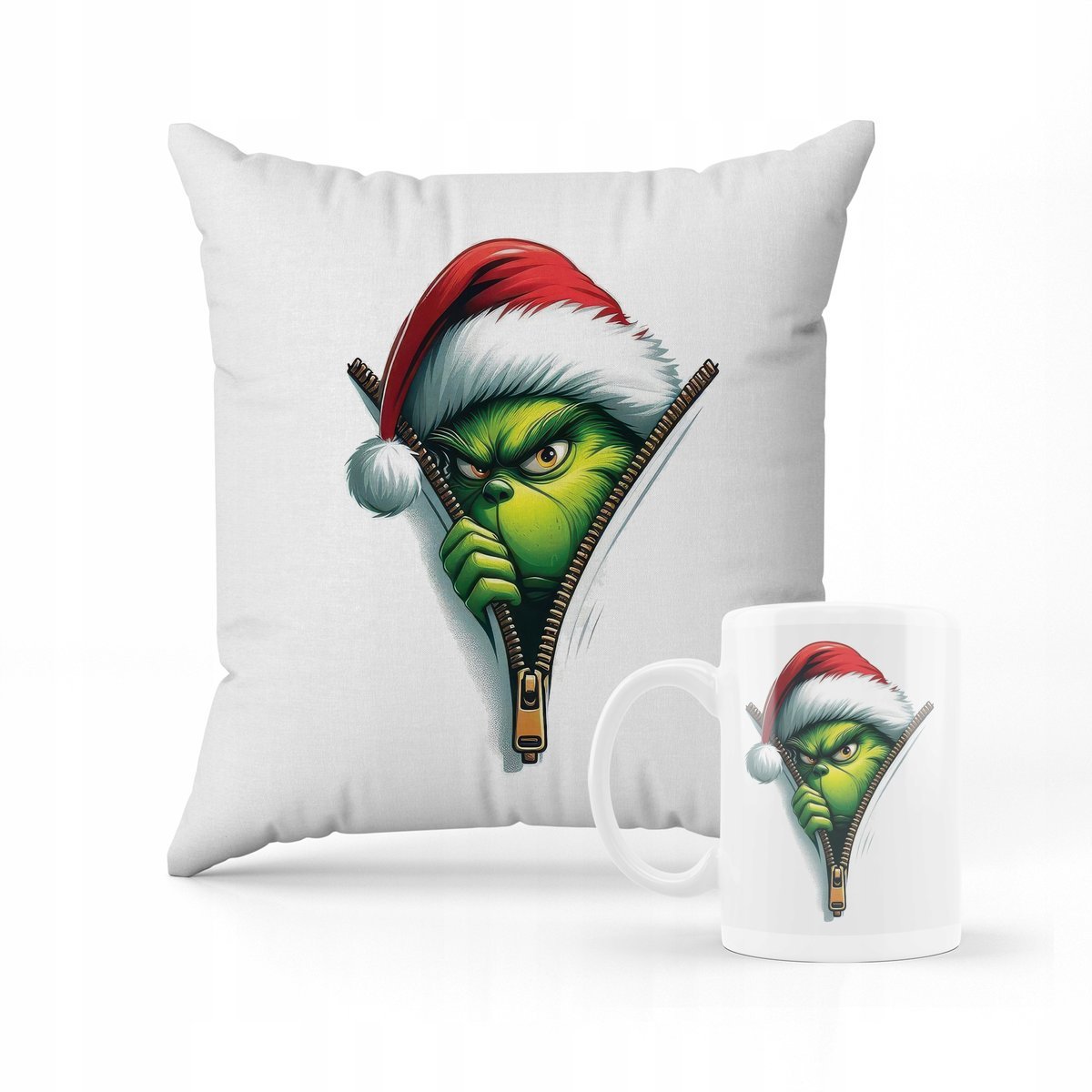 ZESTAW PODUSZKA + KUBEK PREZENT GRINCH ŚWIĘTA CHRISTMAS PREZENT + IMIĘ