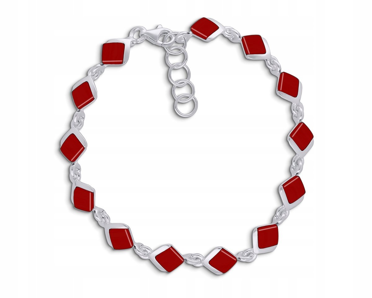 Bransoletka Srebrna z Czerwonym Koralem Dla Kobiet Elegancki Wzór pr.925