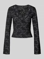 Bluzki damskie - Bluzka o kroju slim fit z długim rękawem i efektem koronki model ‘NIKKA’ - miniaturka - grafika 1