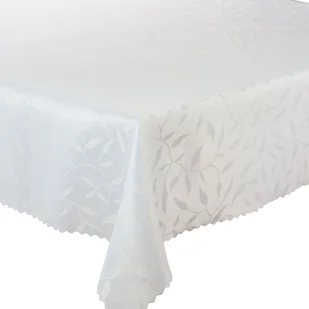 Obrus Plamoodporny 154 Biały Listki Okrągły-śr. 100 cm - Obrusy i serwetki - miniaturka - grafika 1